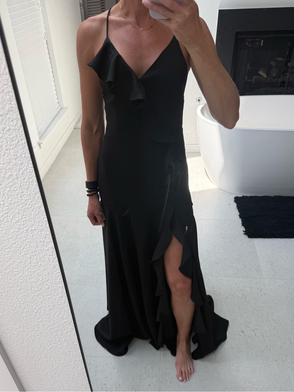 BNWT Elegant Open Back Black Ruffle Slip Dress